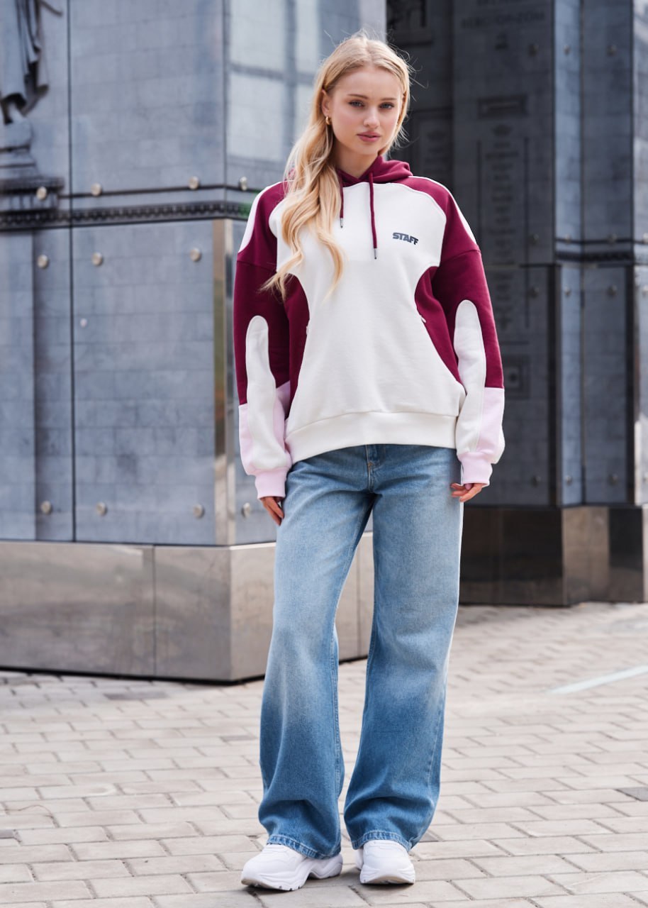 Bluza Staff logo milk & bordo oversize