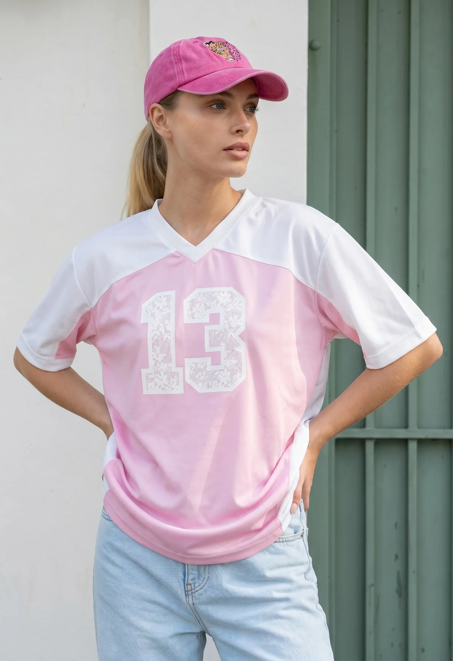 Koszulka Staff 13 powder & white oversize