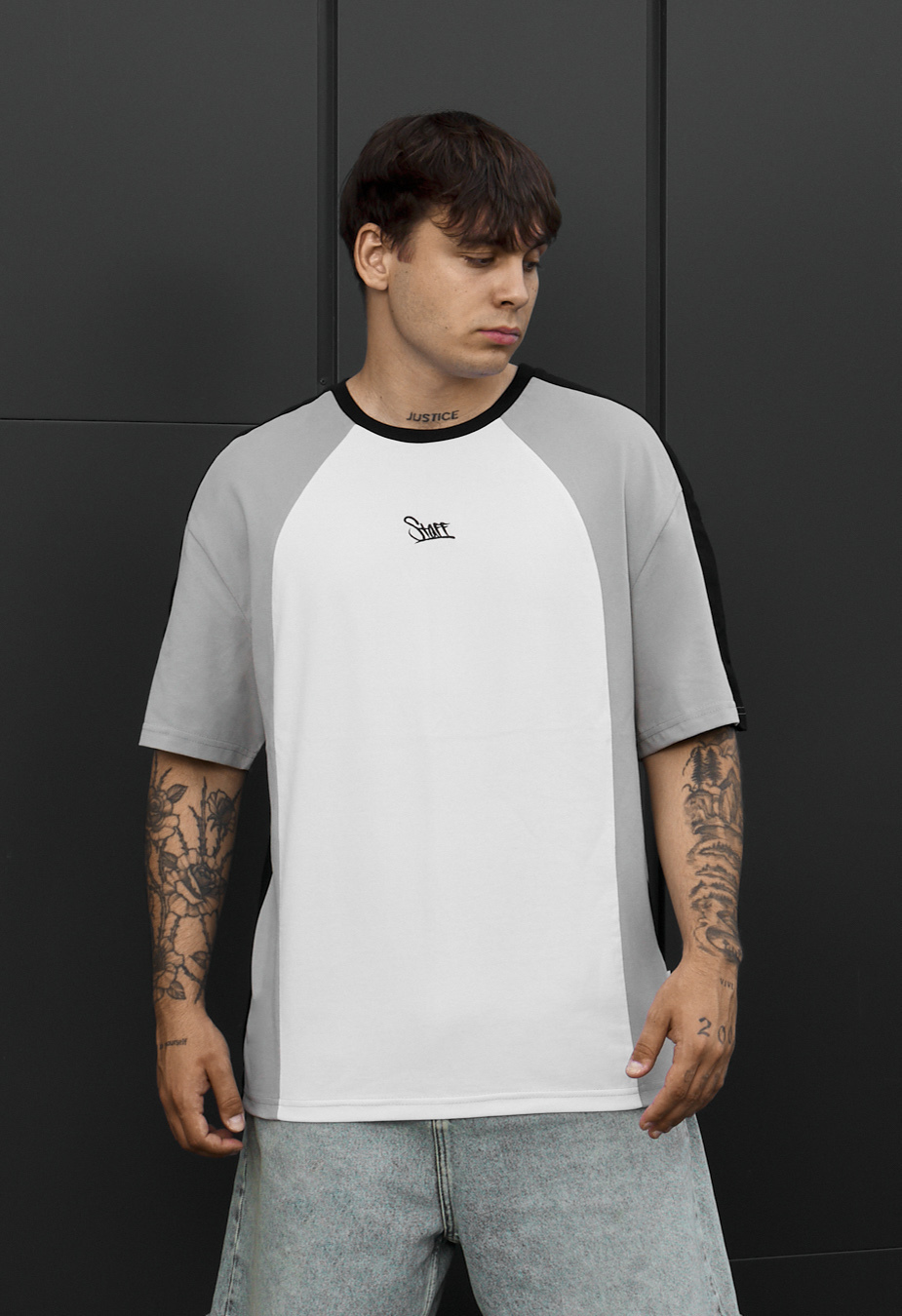 Koszulka Staff  logo gray & white oversize