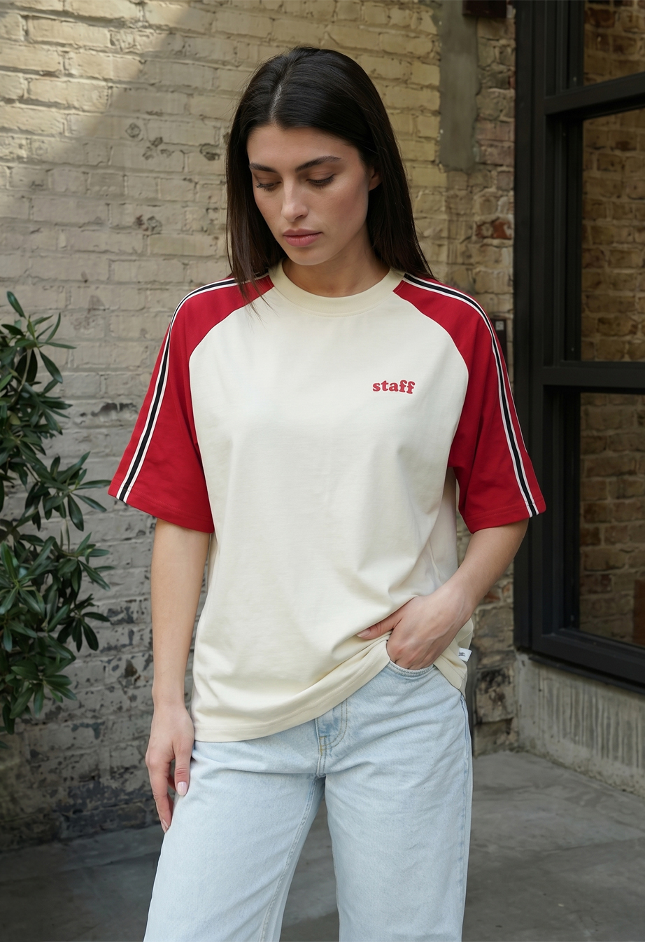 Koszulka Staff milk & red logo oversize