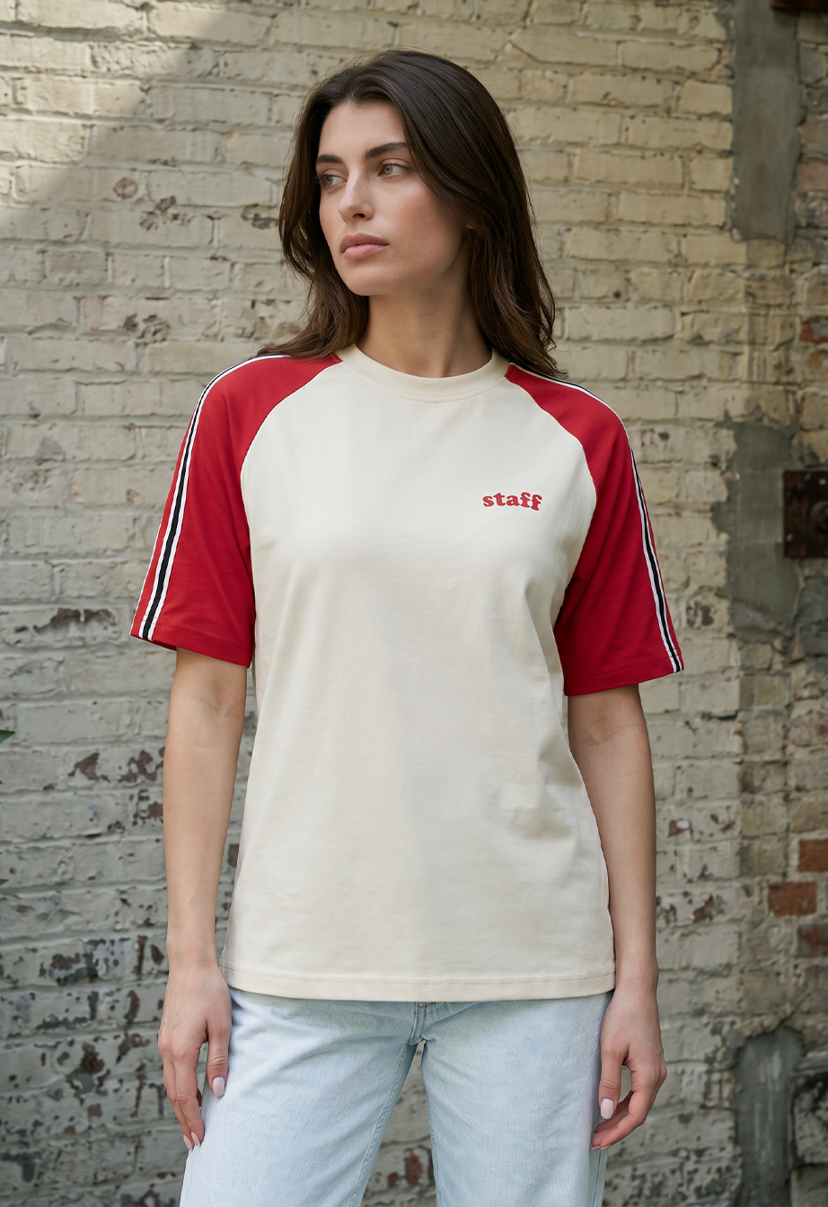 Koszulka Staff milk & red logo oversize
