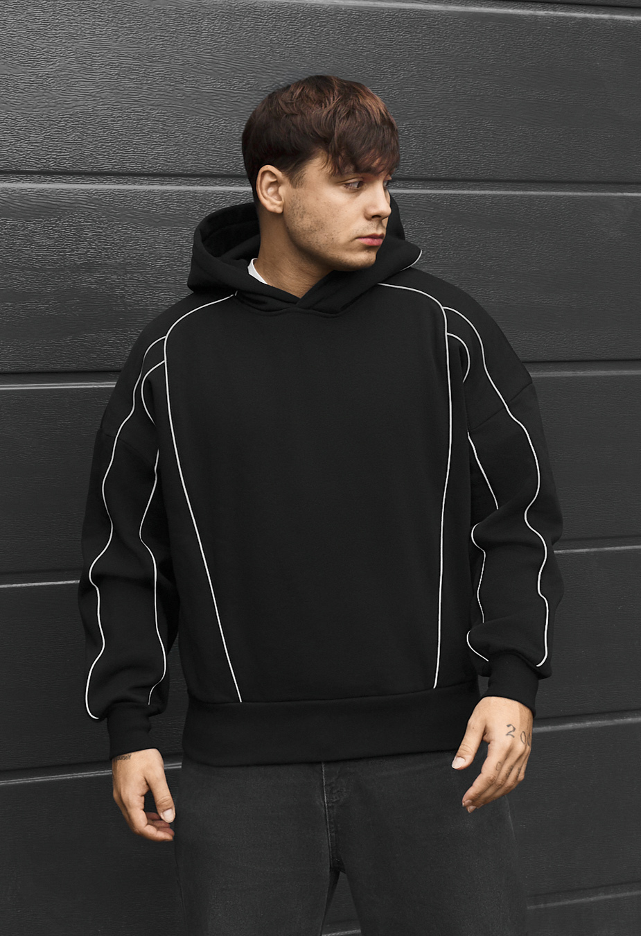 Bluza Staff black oversize reflective fleece