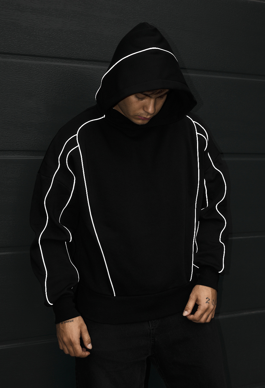 Bluza Staff black oversize reflective fleece