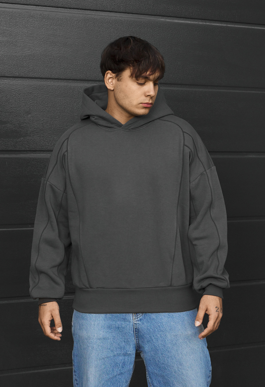 Bluza Staff dark gray oversize reflective fleece