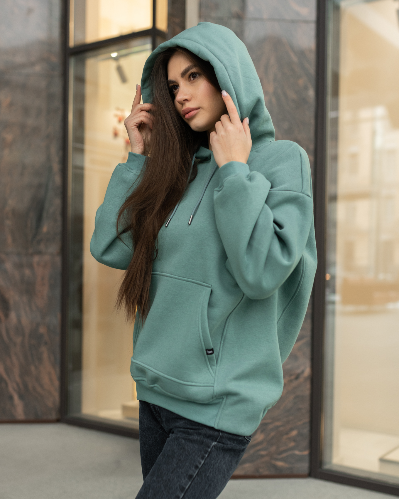Damska bluza z kapturem Staff green basic oversize fleece