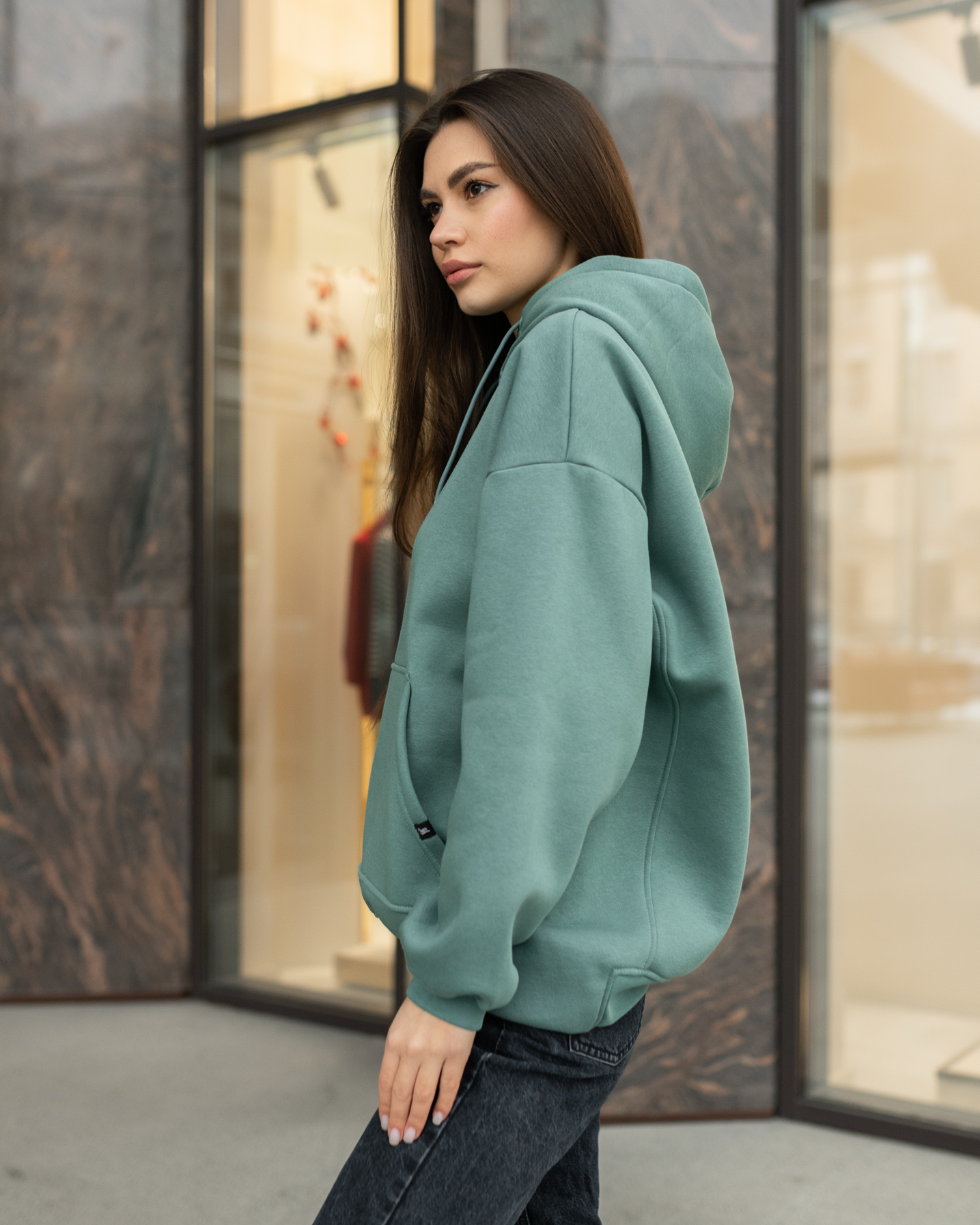 Damska bluza z kapturem Staff green basic oversize fleece