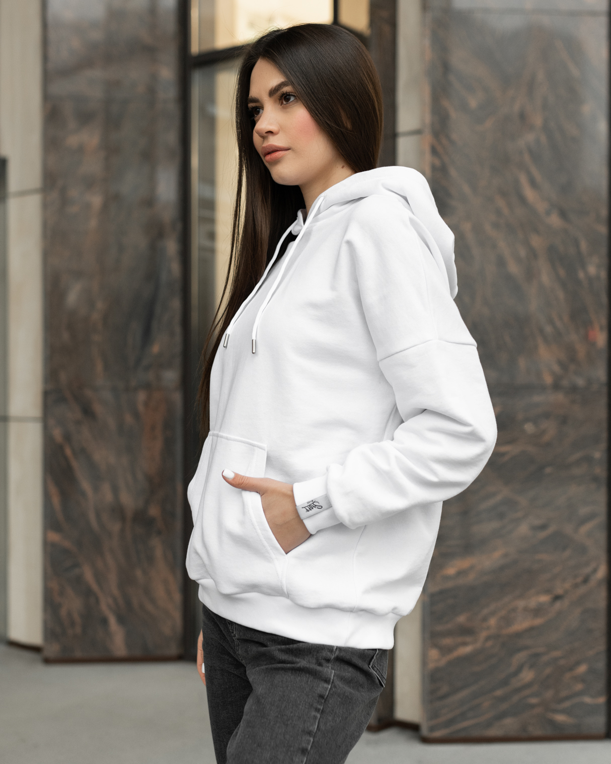 Damska bluza z kapturem Staff white basic oversize