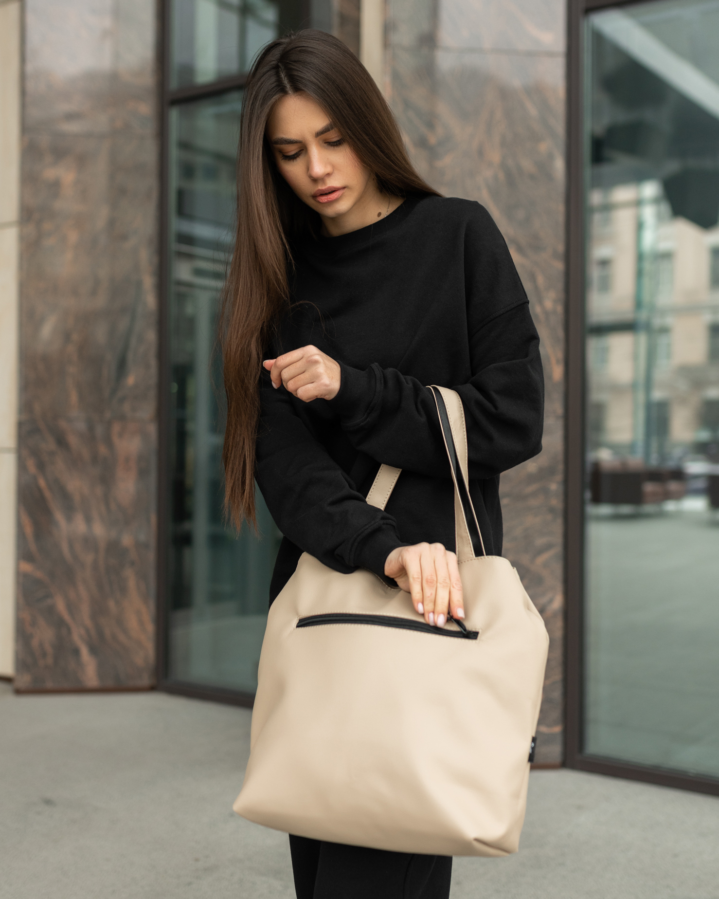 Torba Shopper Staff leather beige