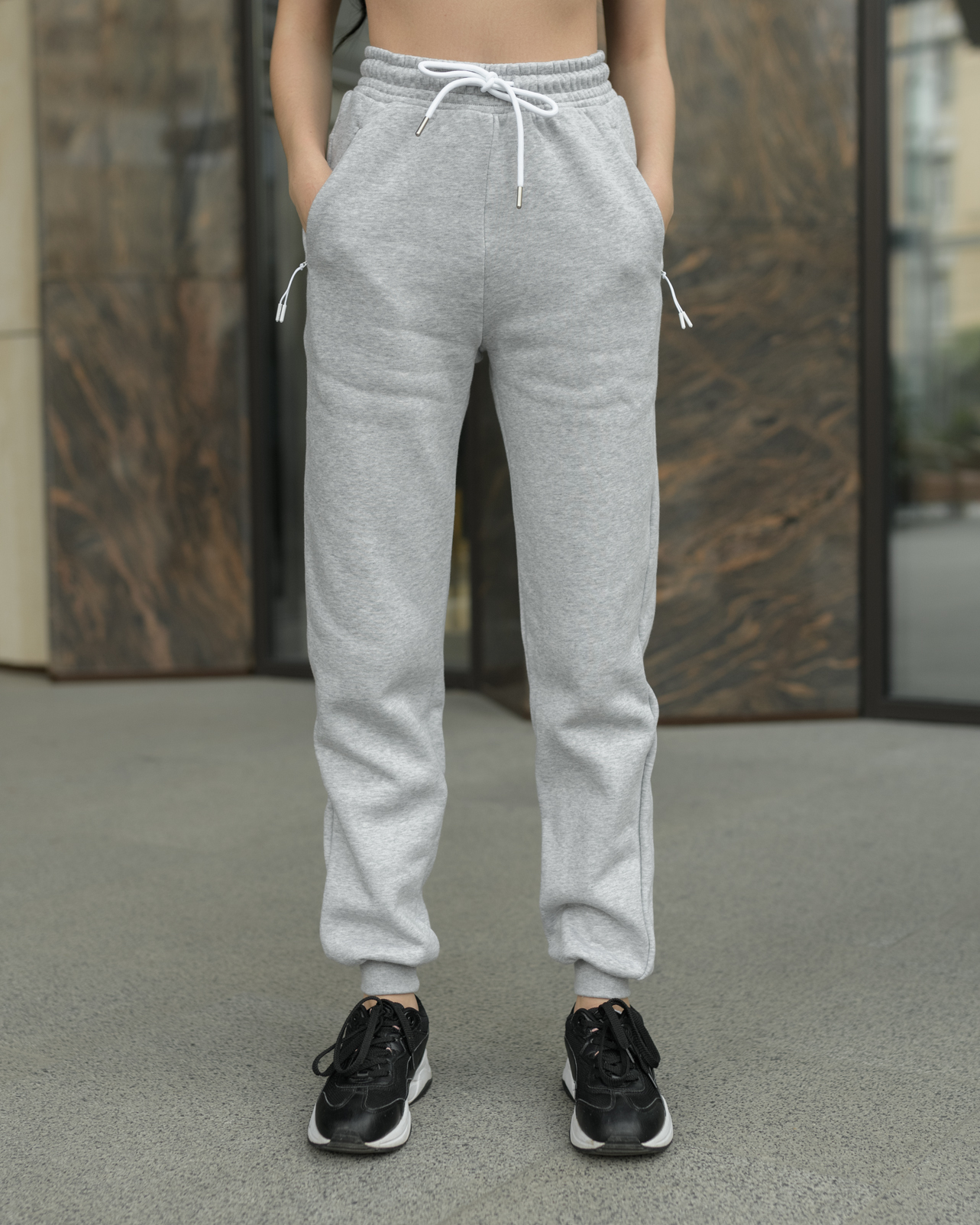 Damskie spodnie dresowe Staff gray melange basic fleece