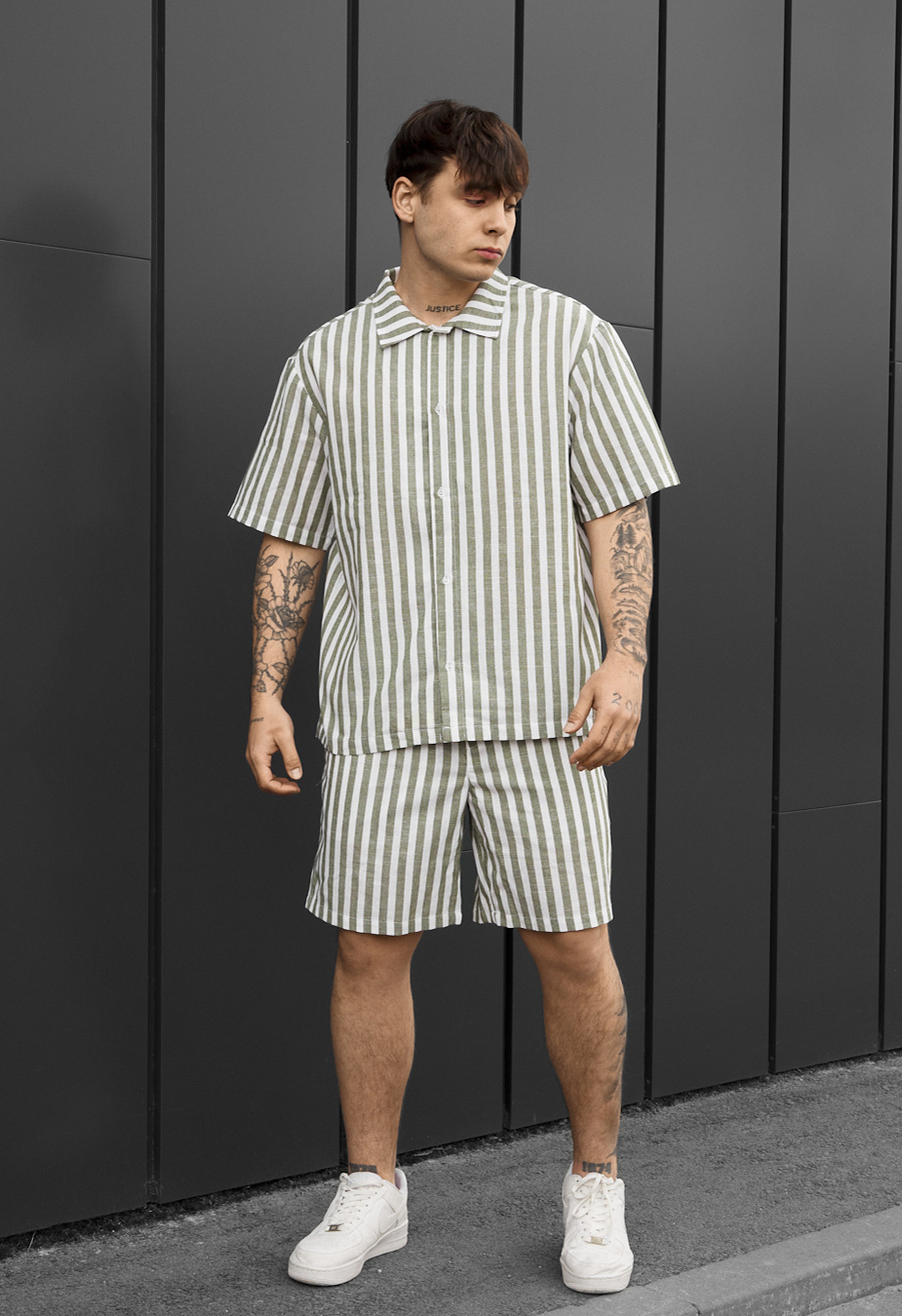 Komplet koszula + spodenki Staff may white & olive