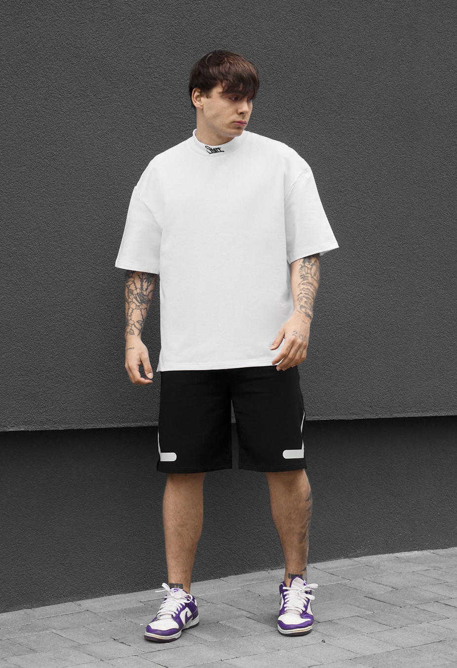 Komplet koszulka + spodenki Staff di black & white reflective oversize