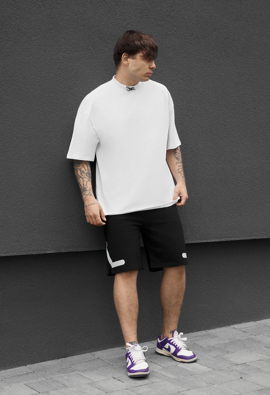 Komplet koszulka + spodenki Staff di black & white reflective oversize