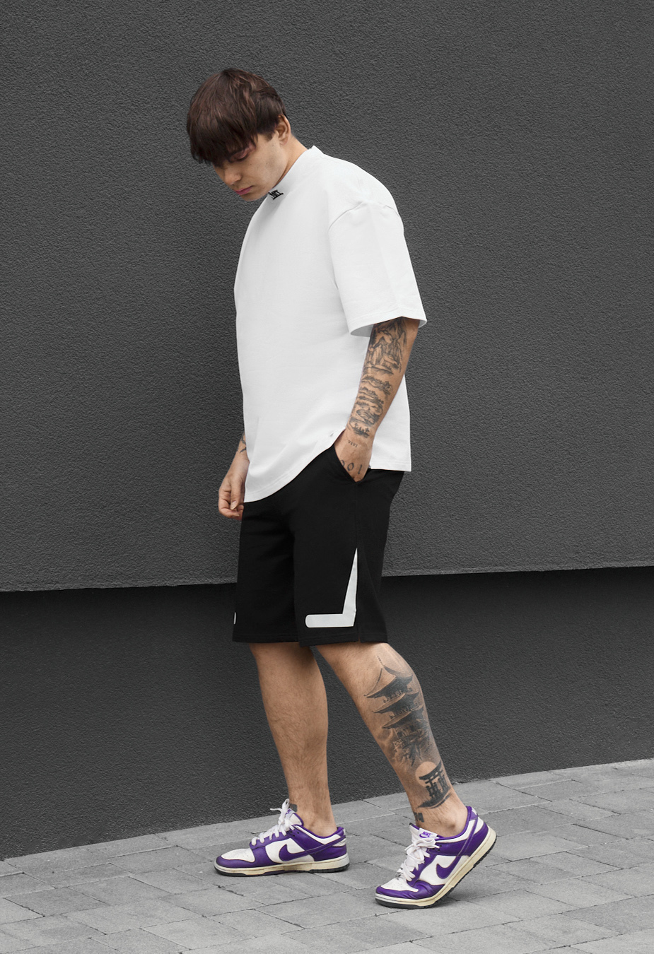 Komplet koszulka + spodenki Staff di black & white reflective oversize
