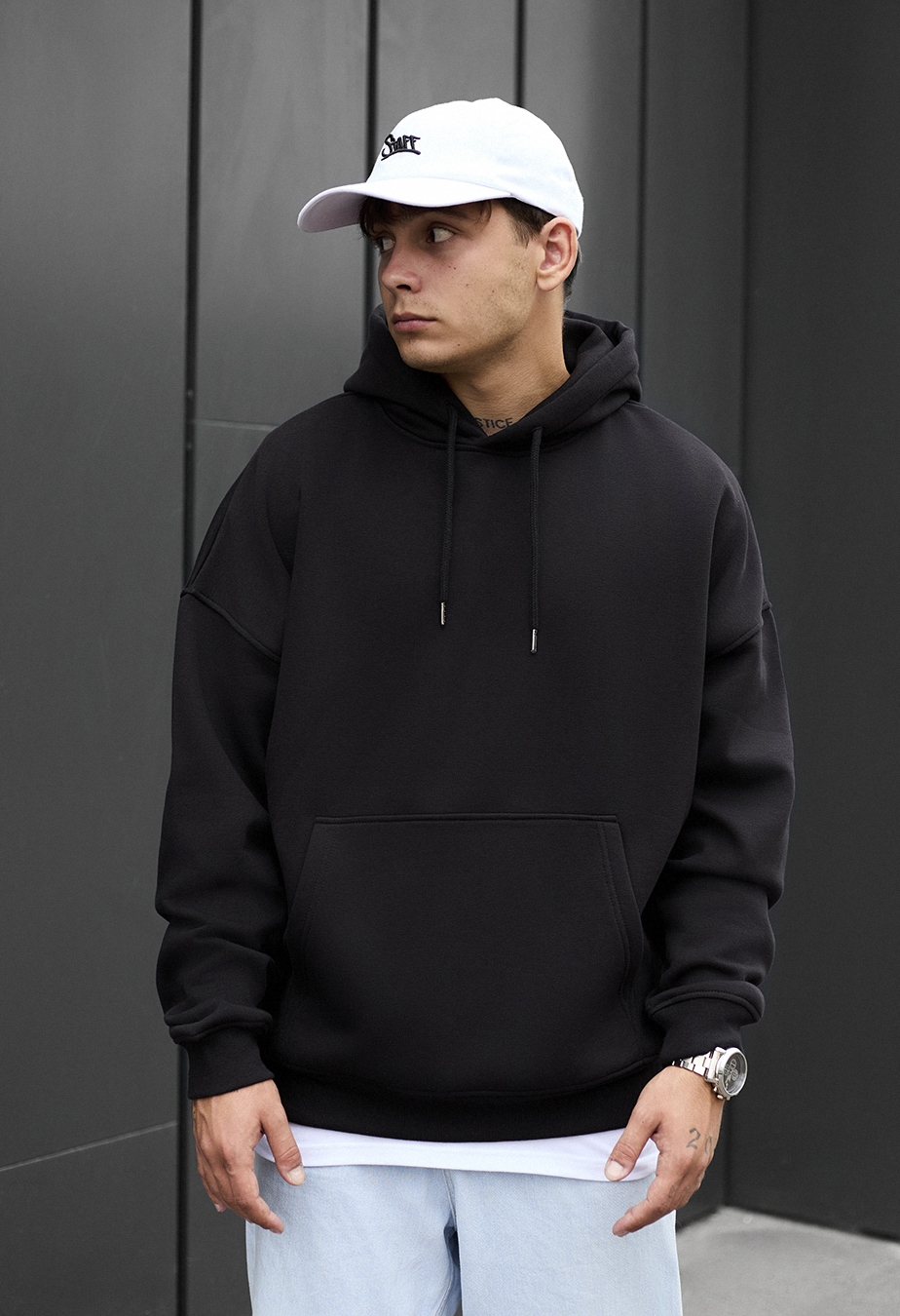 Bluza z kapturem Staff black oversize fleece