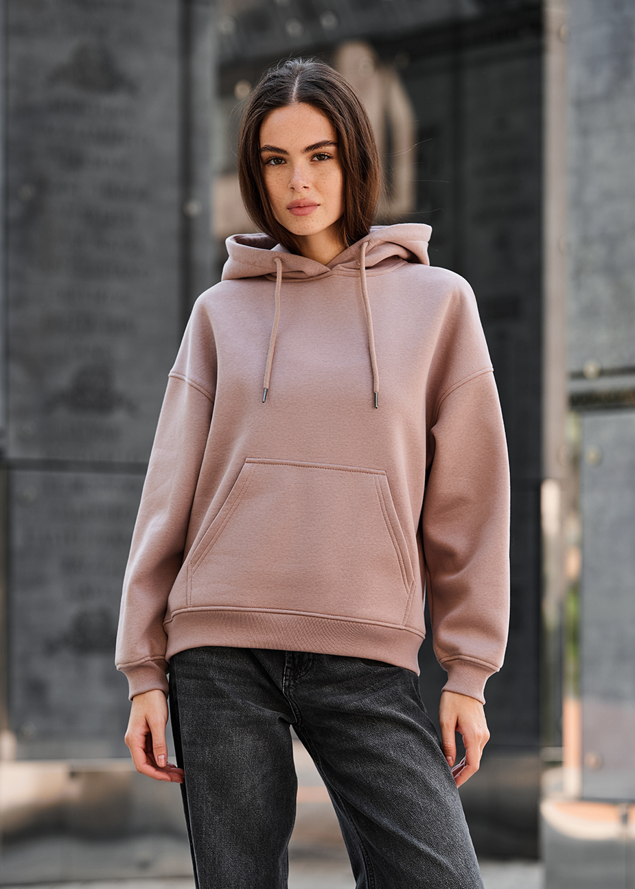 Damska bluza z kapturem Staff mi light brown oversize fleece