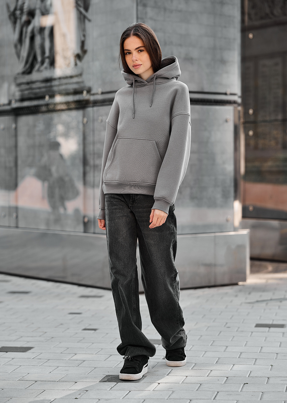 Damska bluza z kapturem Staff mi gray oversize fleece