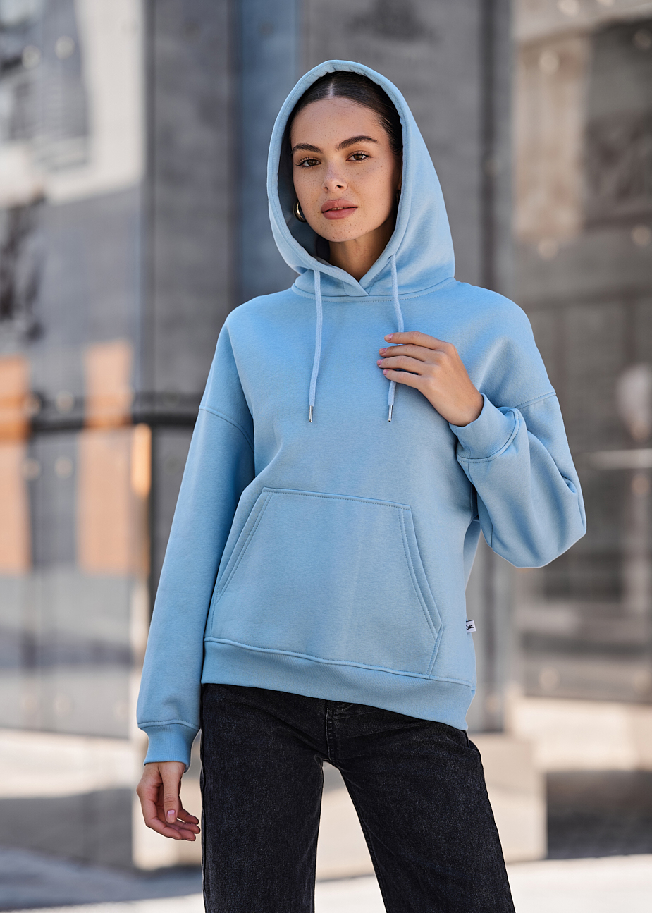 Damska bluza z kapturem Staff mi light blue oversize fleece