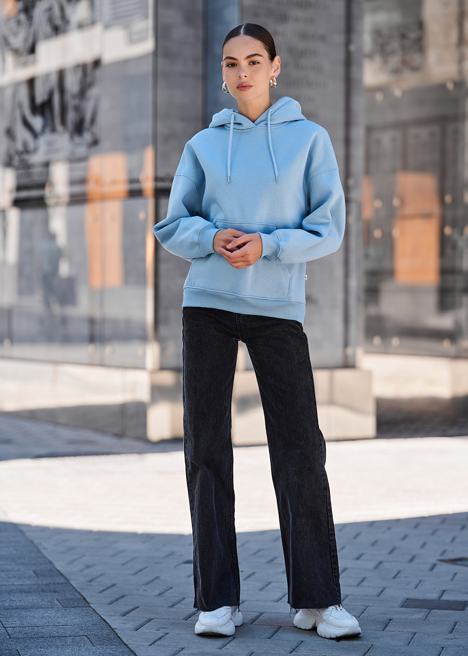 Damska bluza z kapturem Staff mi light blue oversize fleece