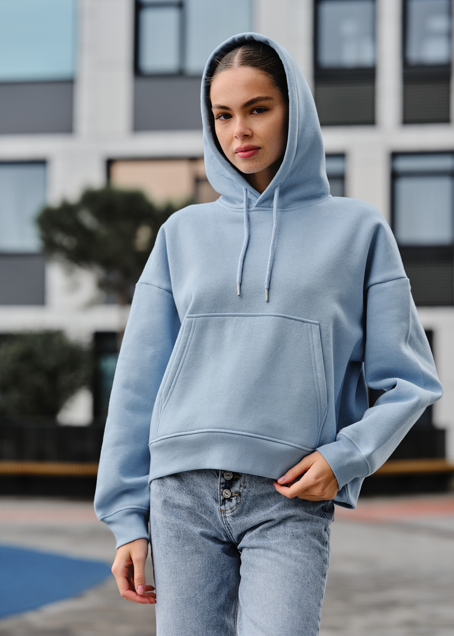 Damska bluza z kapturem Staff ti light blue oversize fleece