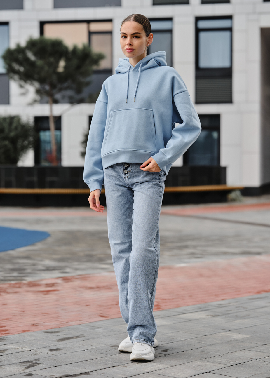 Damska bluza z kapturem Staff ti light blue oversize fleece