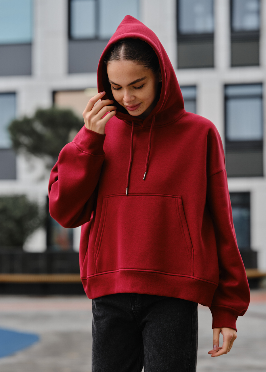 Damska bluza z kapturem Staff ti bordo oversize fleece