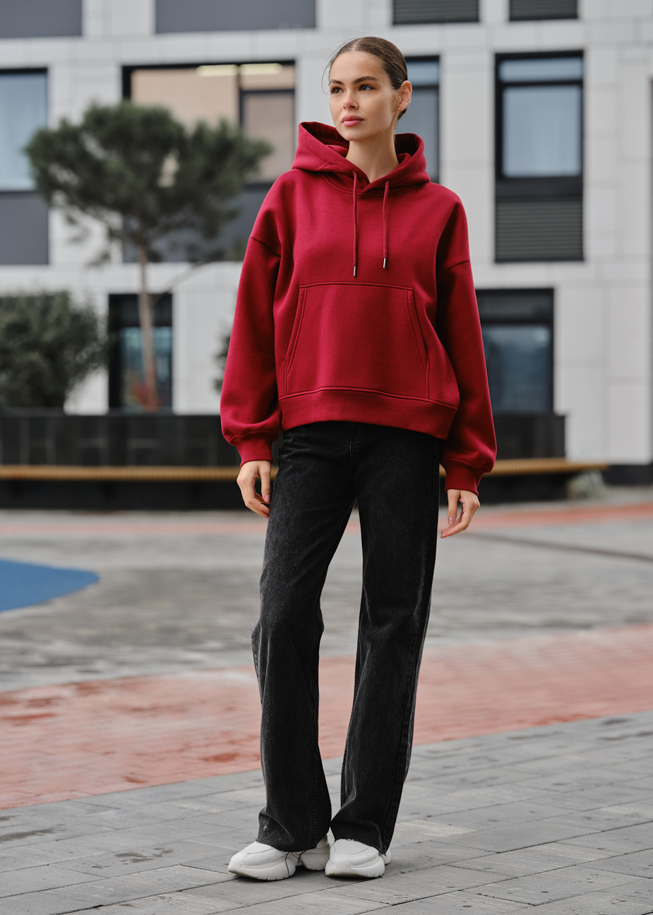 Damska bluza z kapturem Staff ti bordo oversize fleece