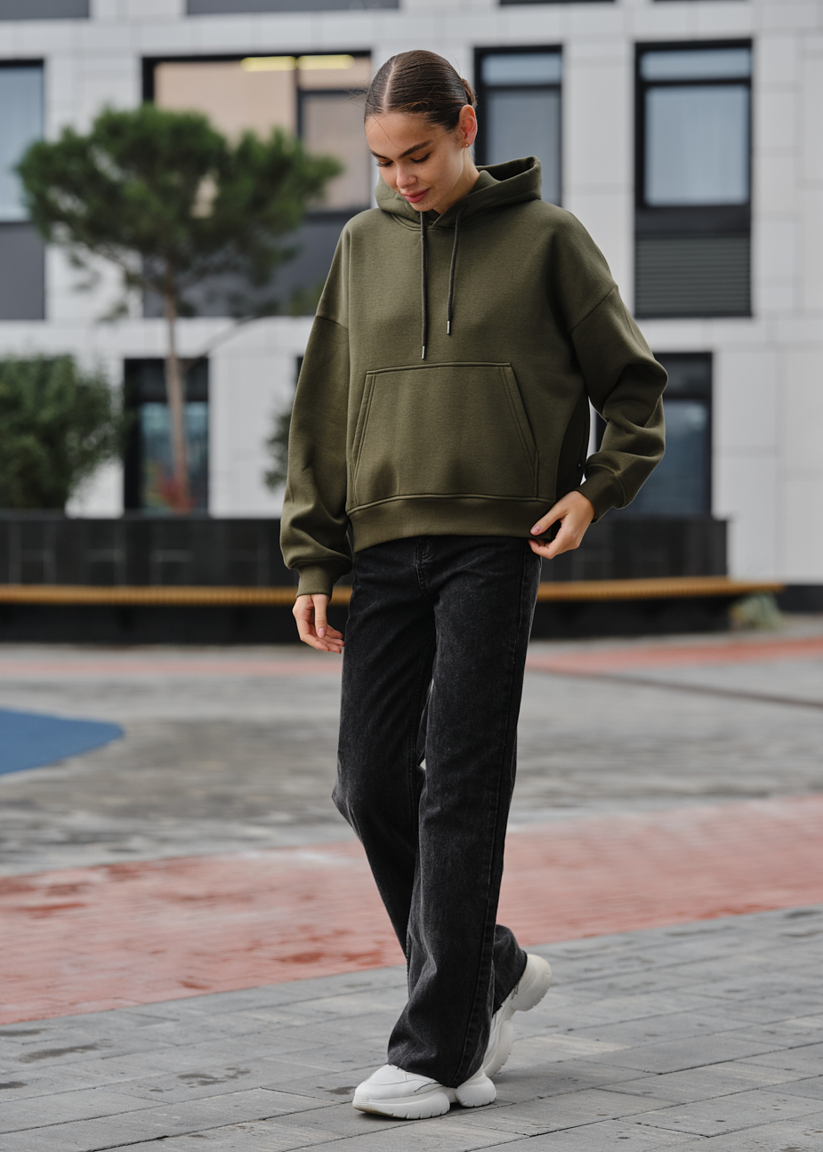 Damska bluza z kapturem Staff ti khaki oversize fleece