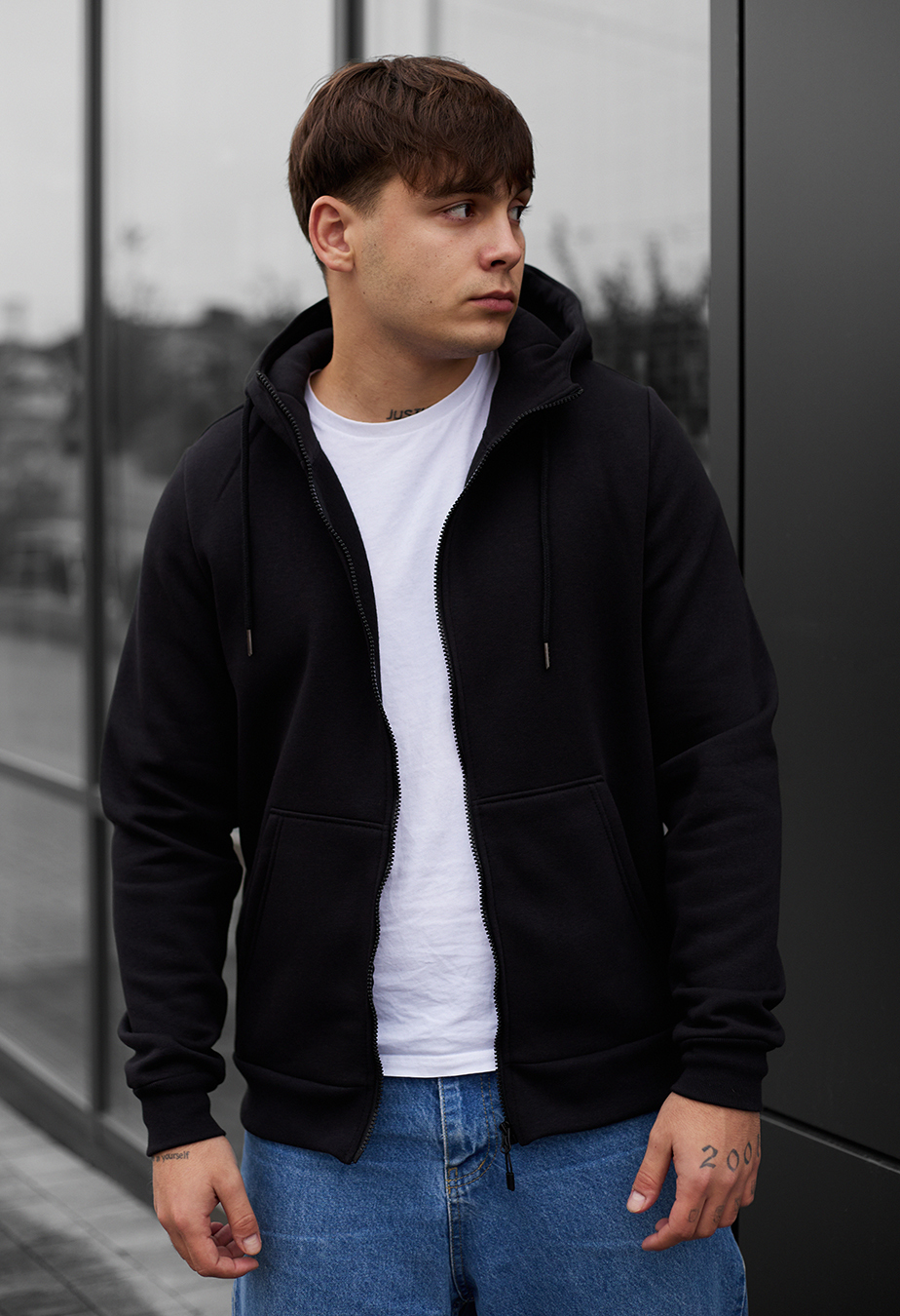 Bluza z kapturem Staff zip basic black fleece