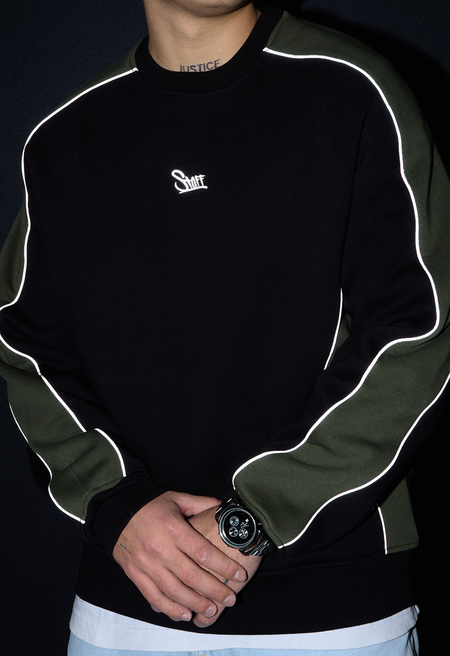 Bluza Staff khaki & black logo reflective fleece