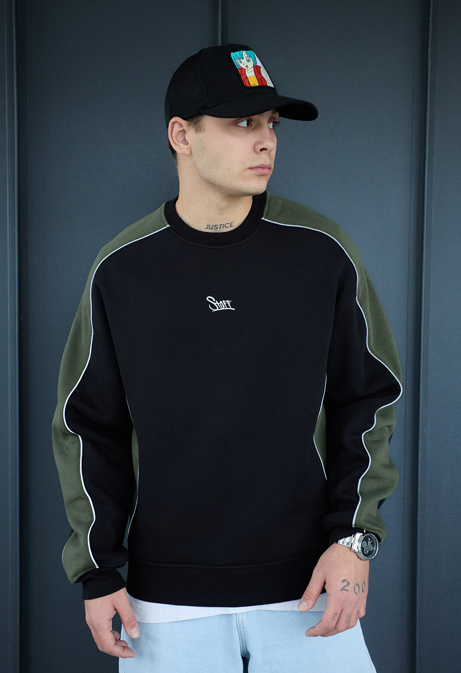 Bluza Staff khaki & black logo reflective fleece