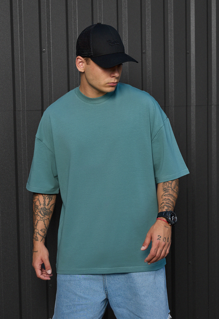Koszulka Staff dark turquoise oversize