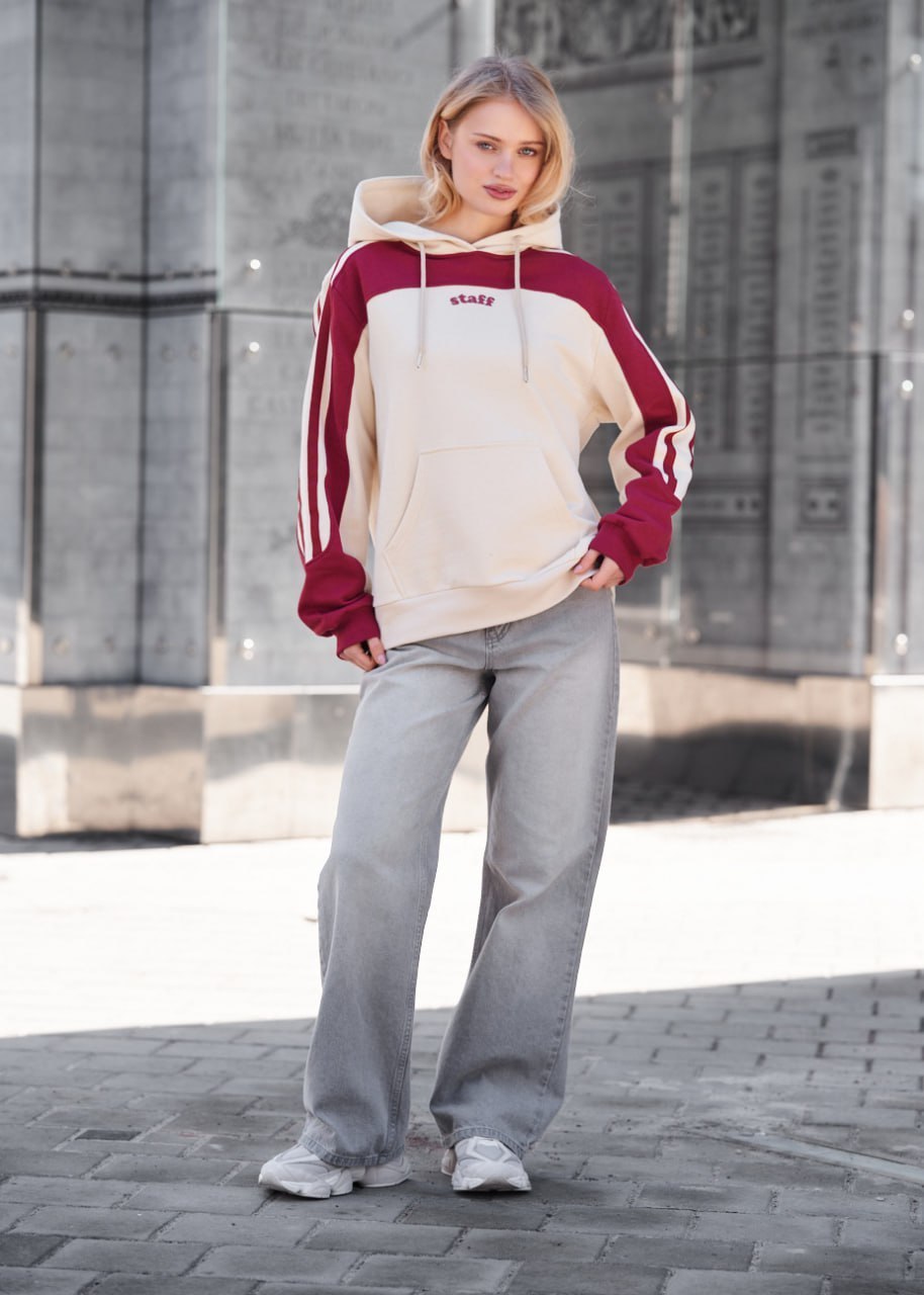 Bluza Staff pas logo milk & bordo