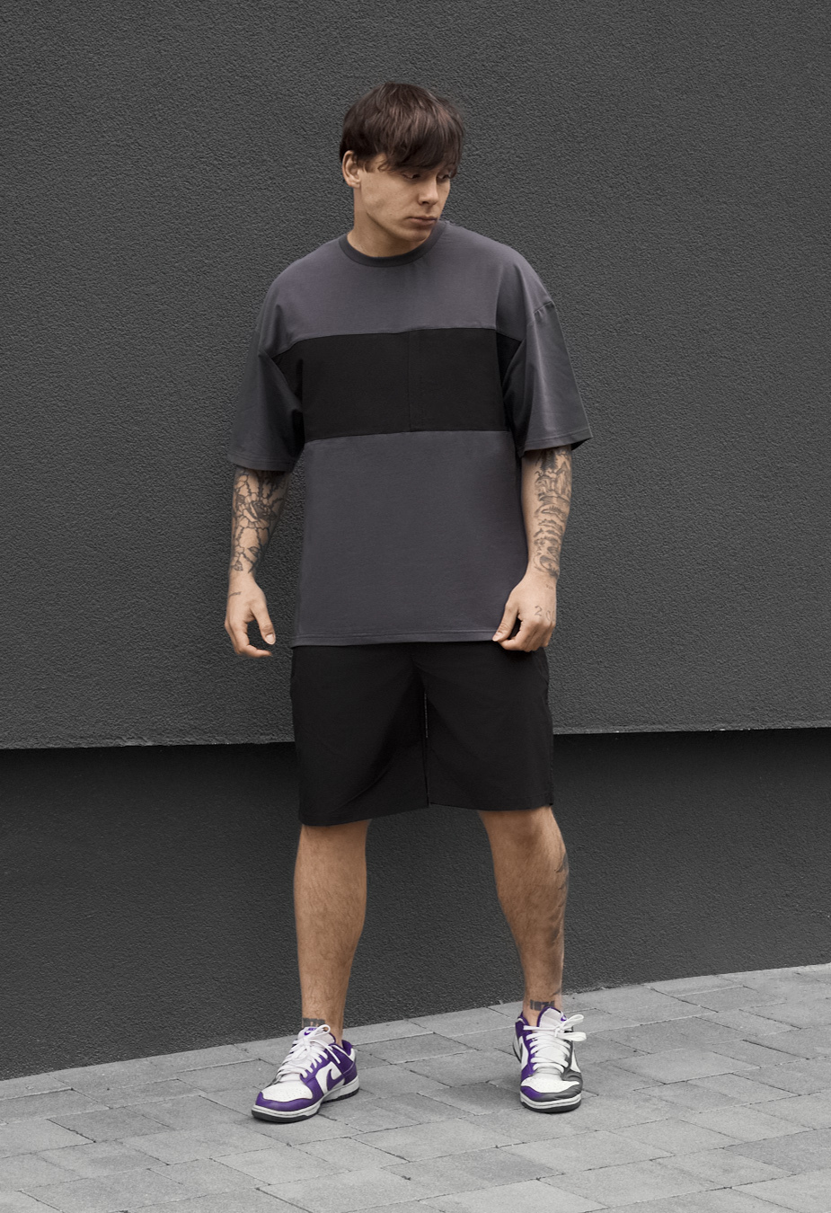 Komplet koszula + spodenki Staff patt dark gray & black