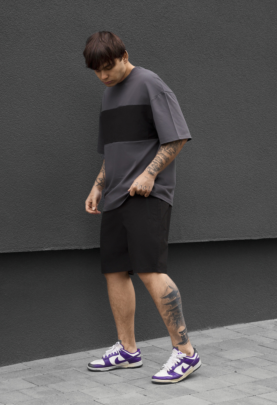 Komplet koszula + spodenki Staff patt dark gray & black