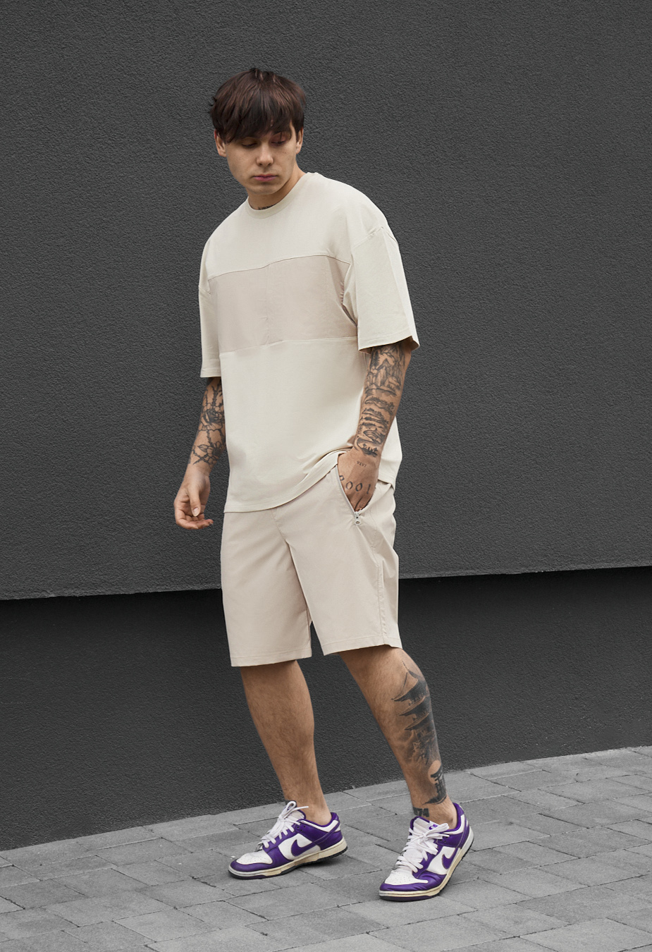 Komplet koszulka + spodenki Staff patt light beige