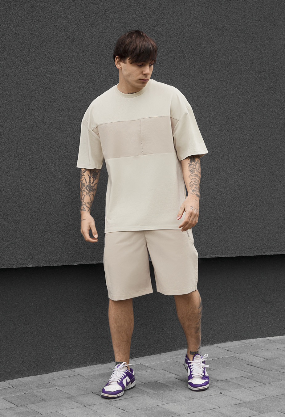 Komplet koszulka + spodenki Staff patt light beige