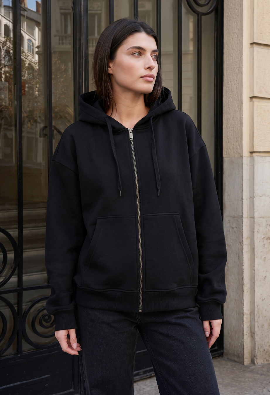 Bluza Staff fiz zip black oversize fleece