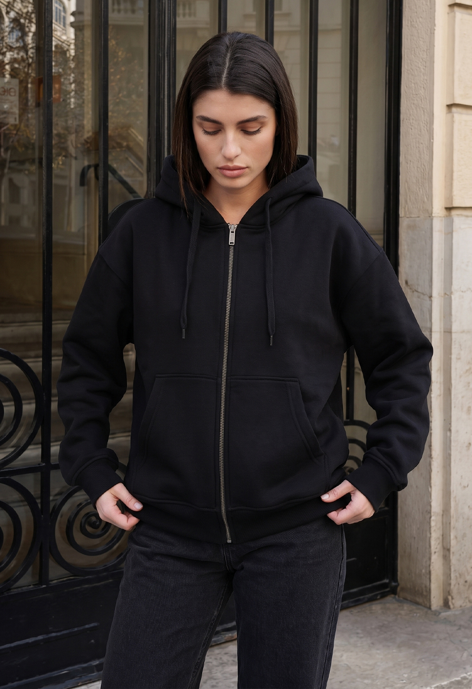 Bluza Staff fiz zip black oversize fleece