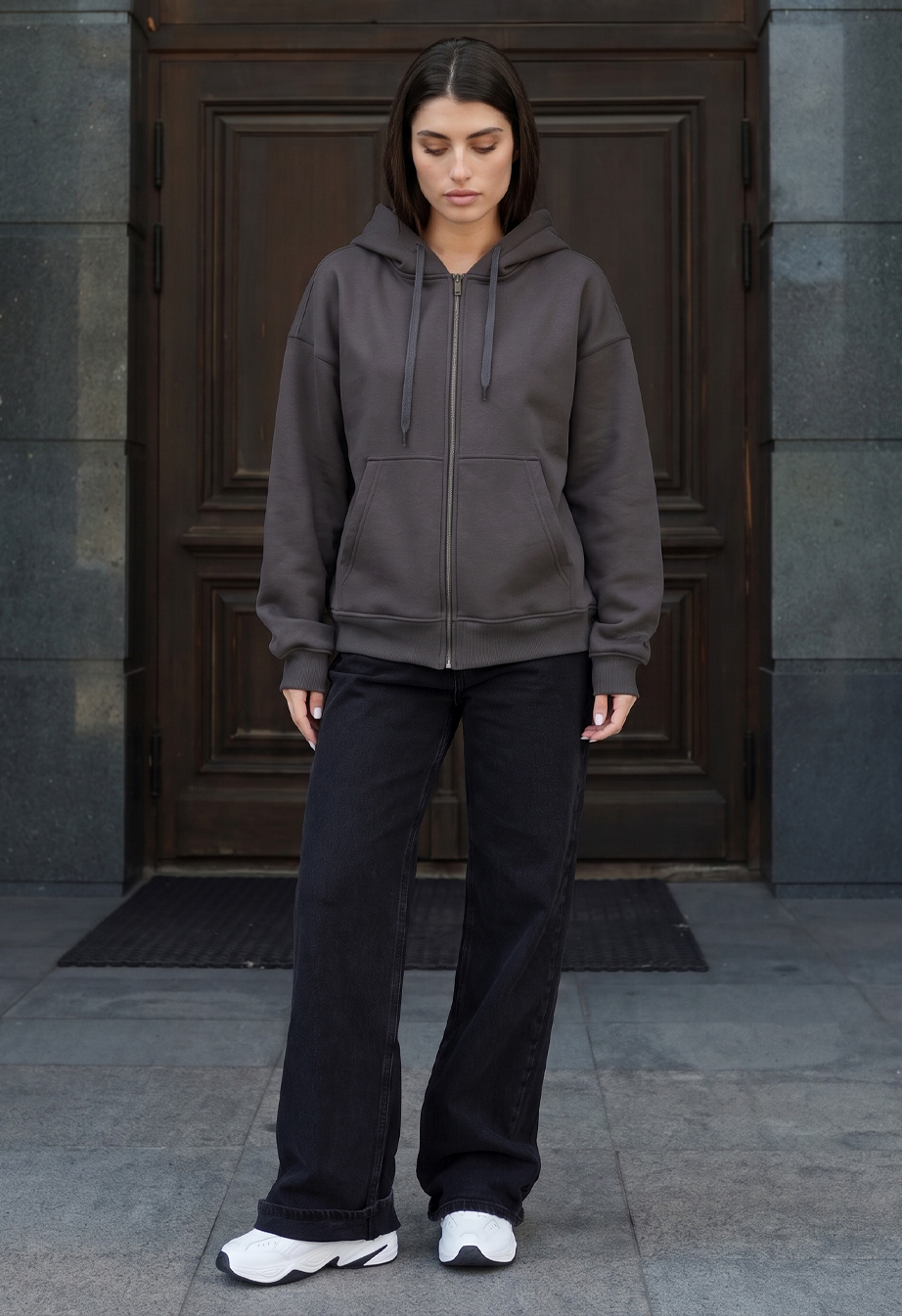 Bluza Staff fiz zip dark gray oversize fleece