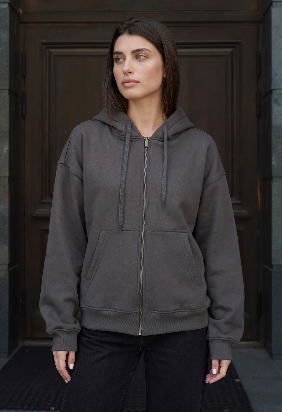 Bluza Staff fiz zip dark gray oversize fleece