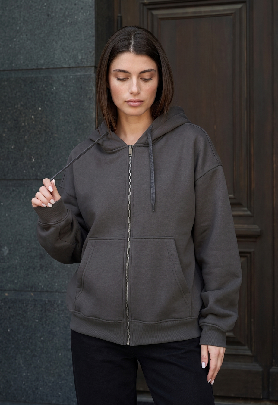 Bluza Staff fiz zip dark gray oversize fleece