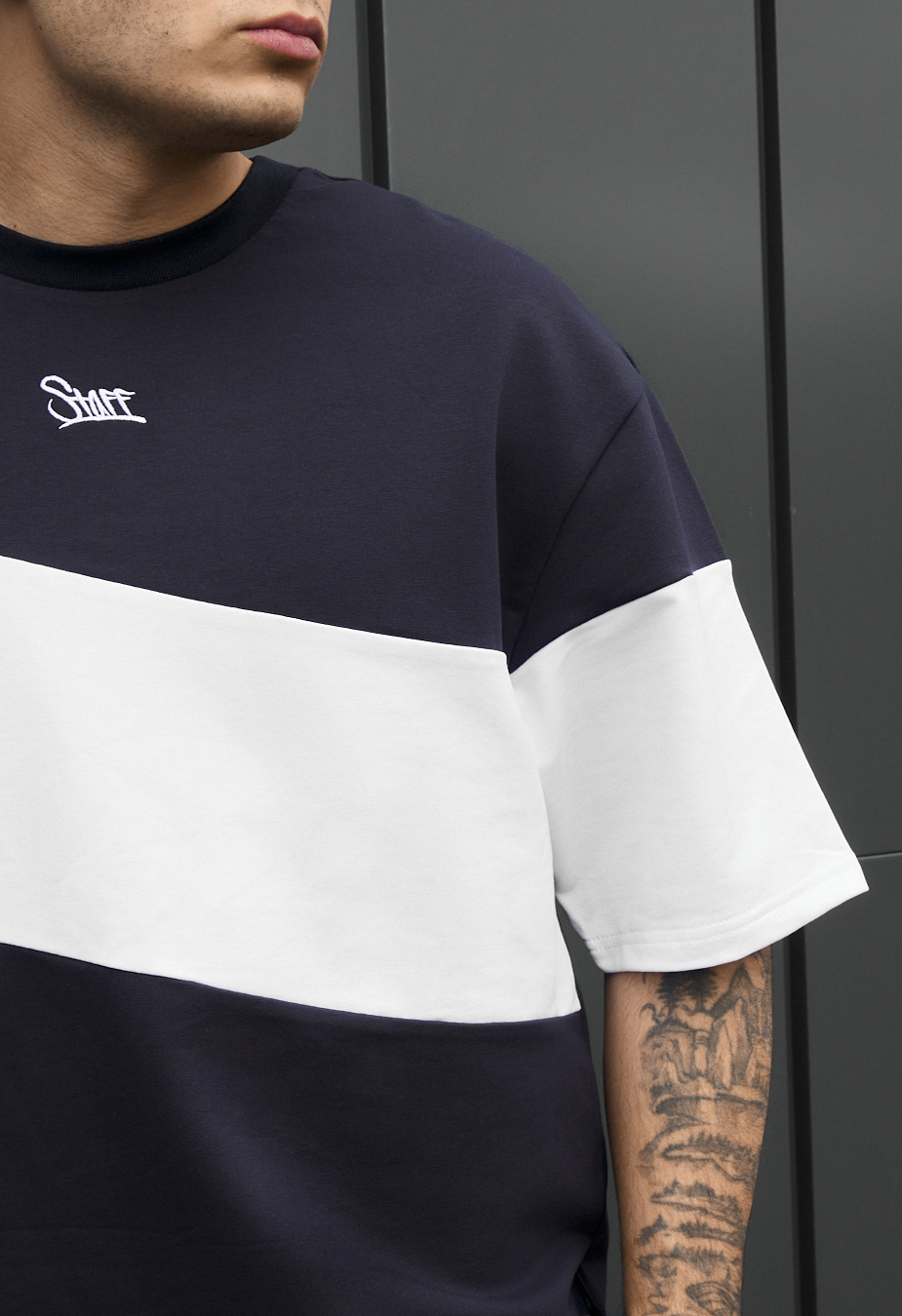 Komplet koszulka + spodenki Staff hv navy & white logo oversize