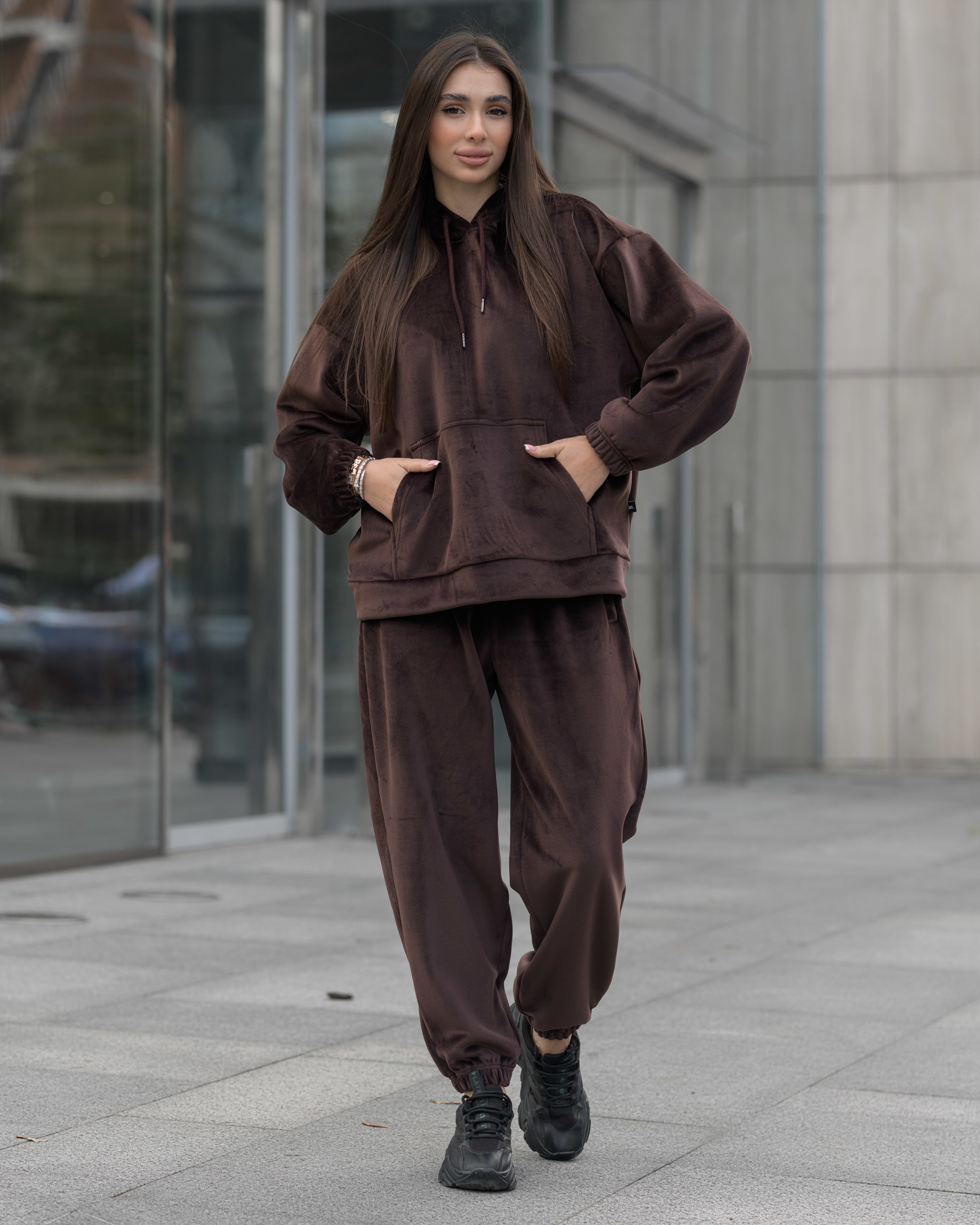 Damski dres sportowy Staff velure brown oversize fleece