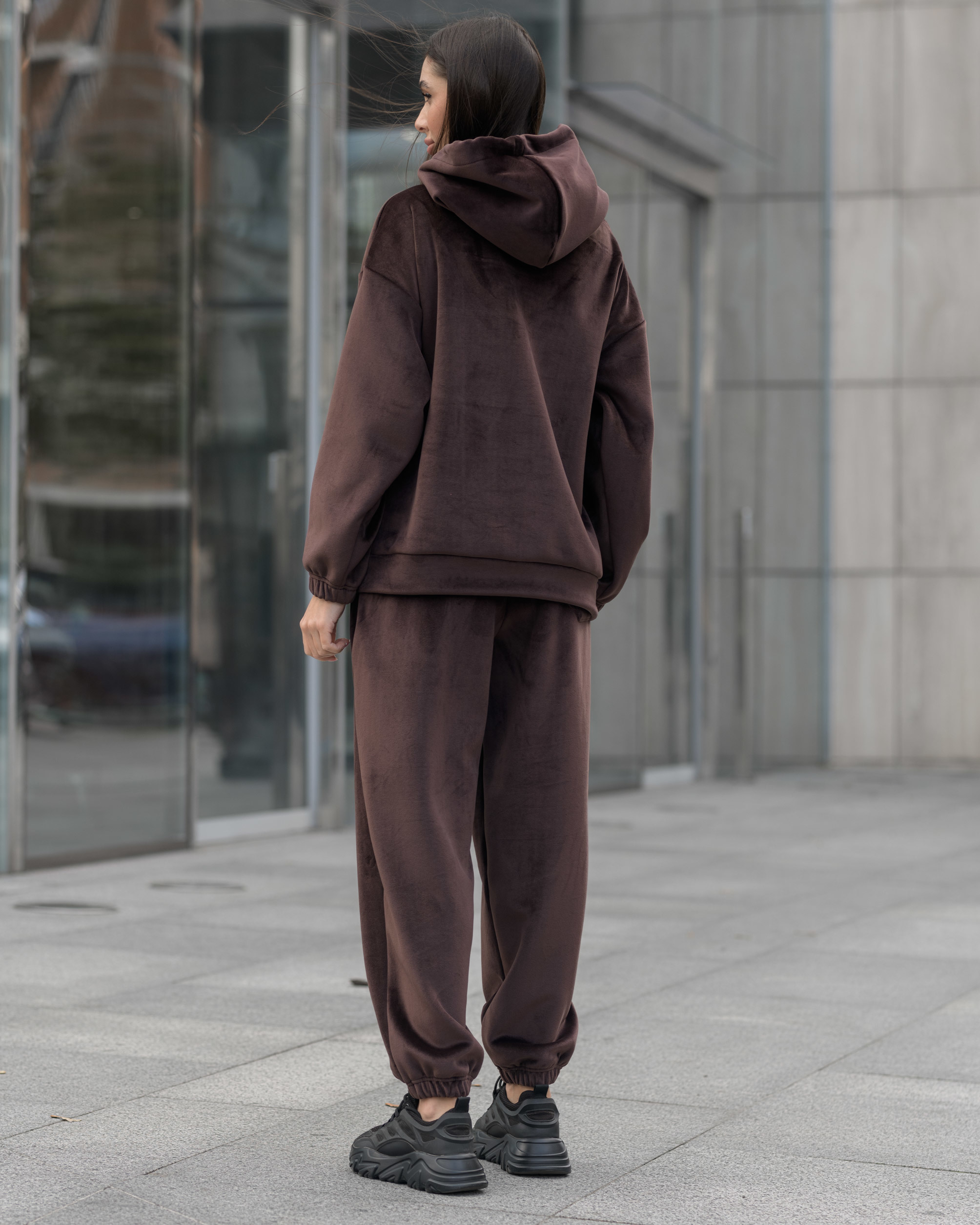 Damski dres sportowy Staff velure brown oversize fleece