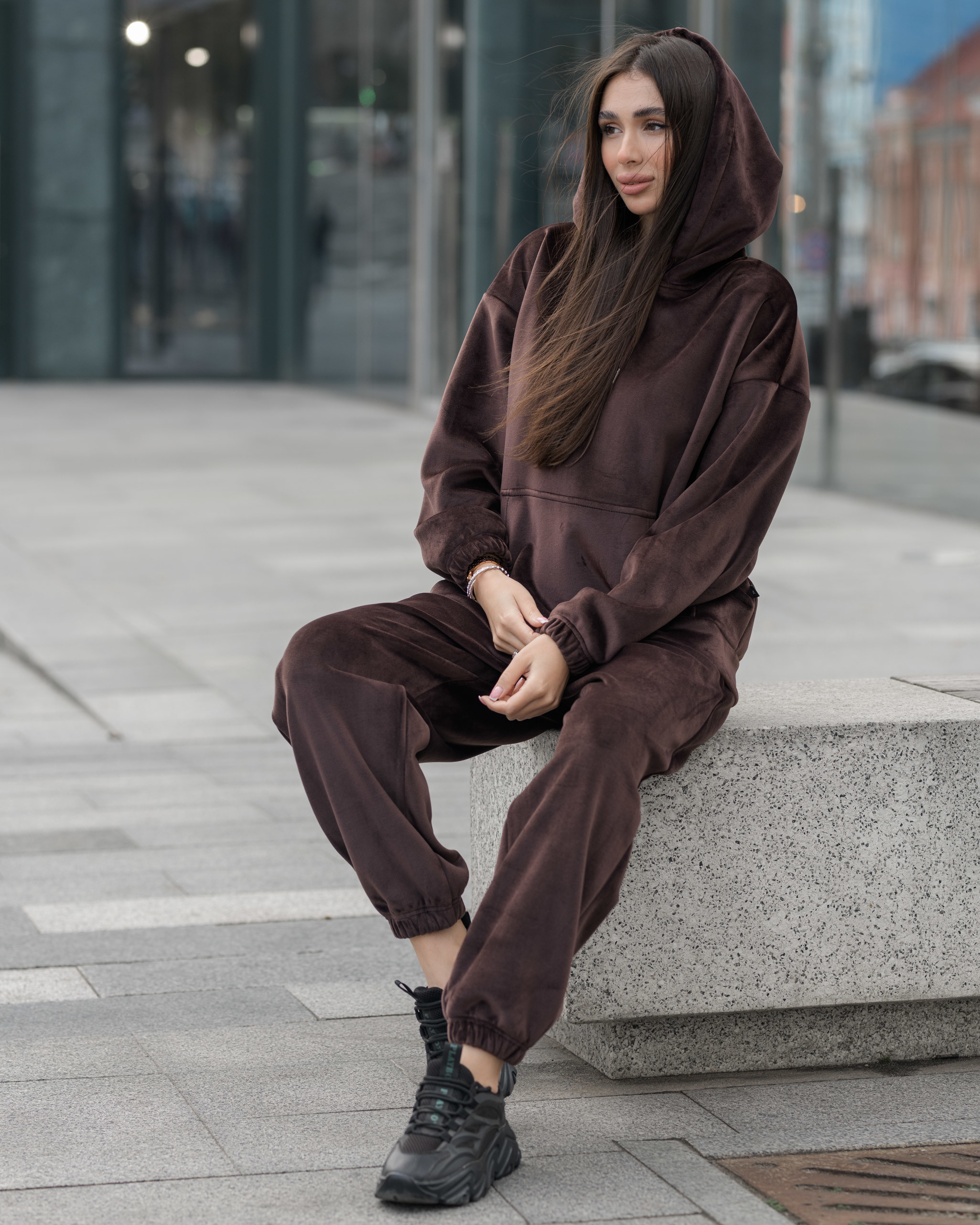 Damski dres sportowy Staff velure brown oversize fleece