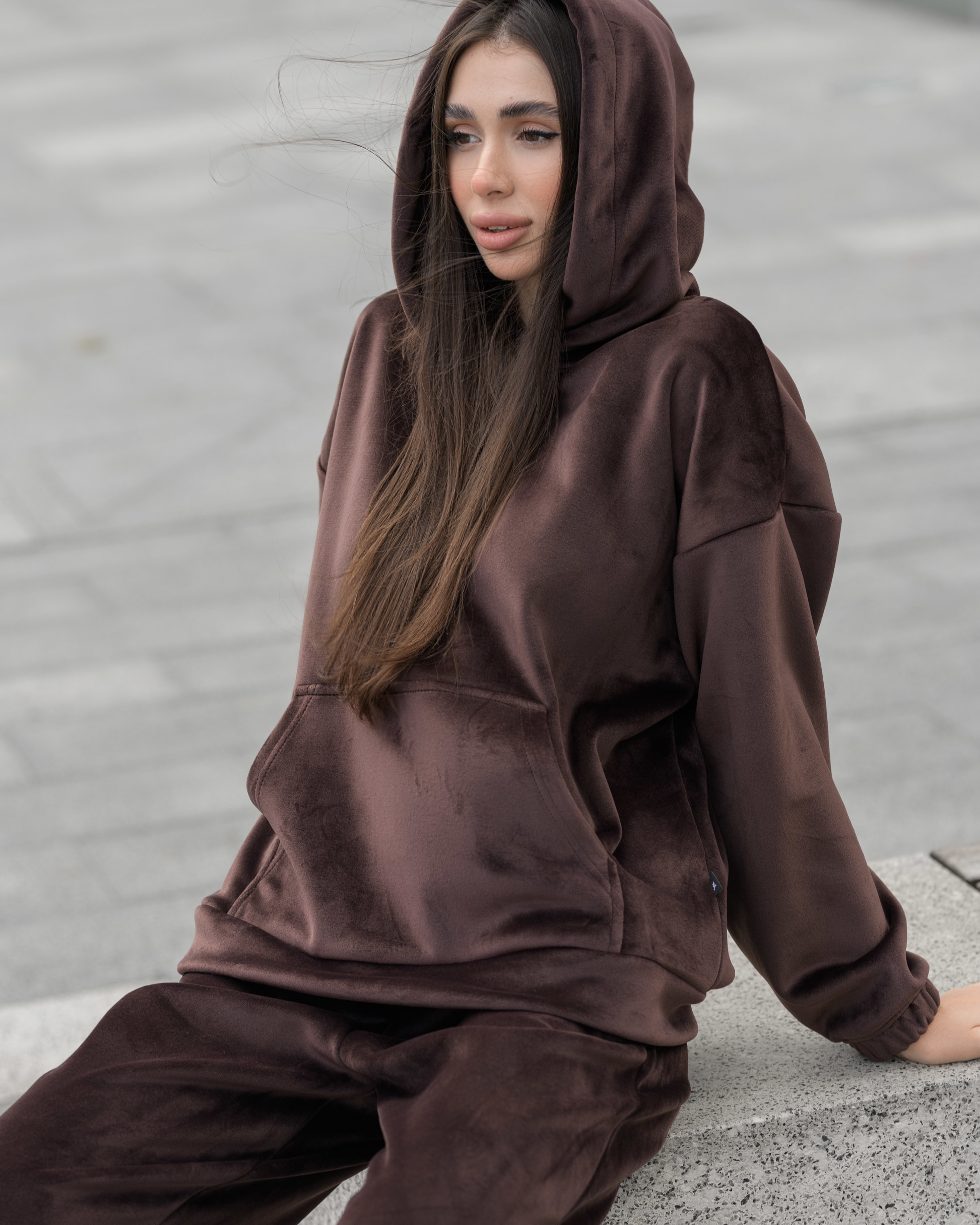 Damski dres sportowy Staff velure brown oversize fleece