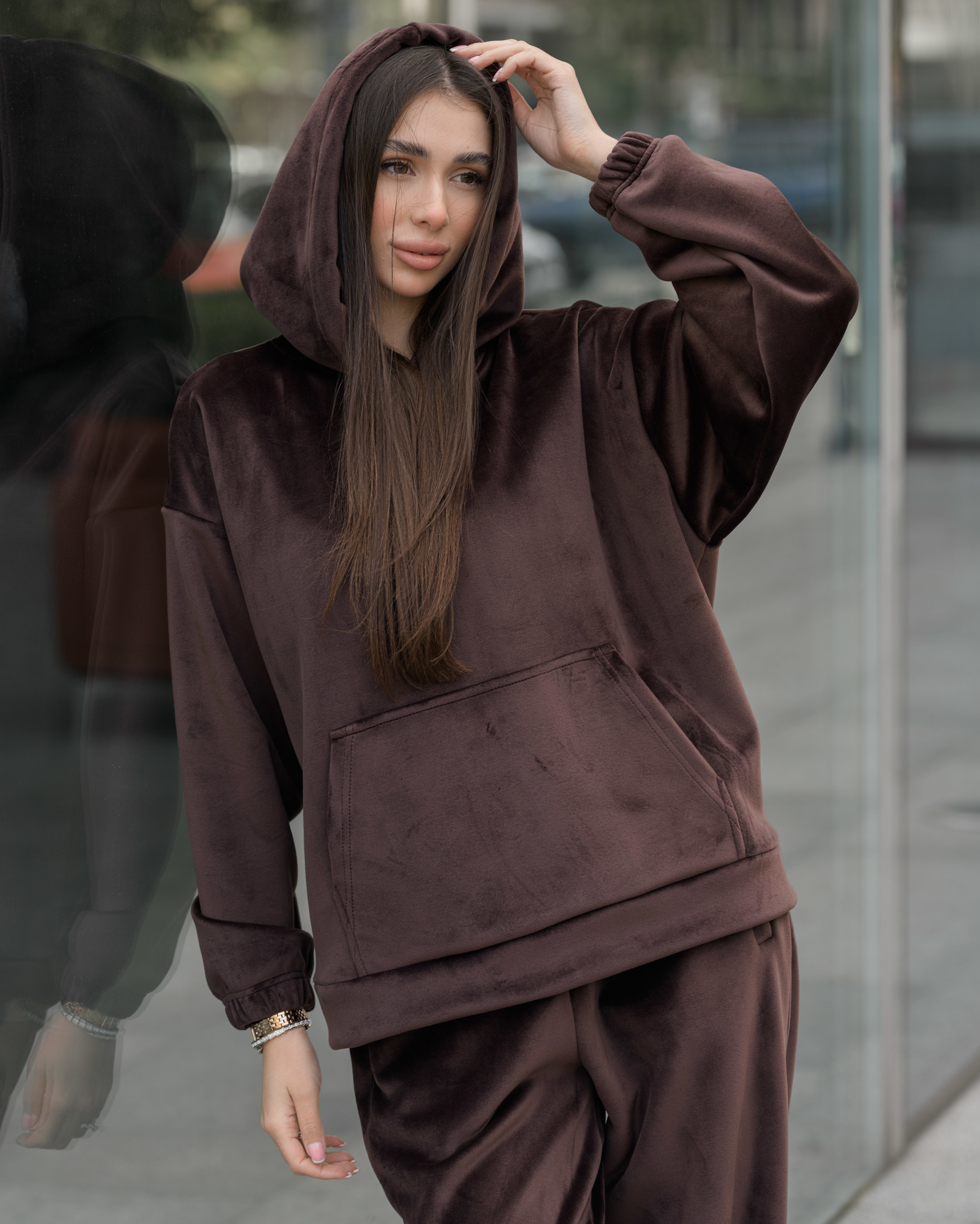 Damski dres sportowy Staff velure brown oversize fleece