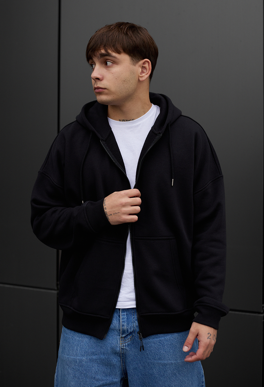 Bluza z kapturem Staff zip black oversize fleece