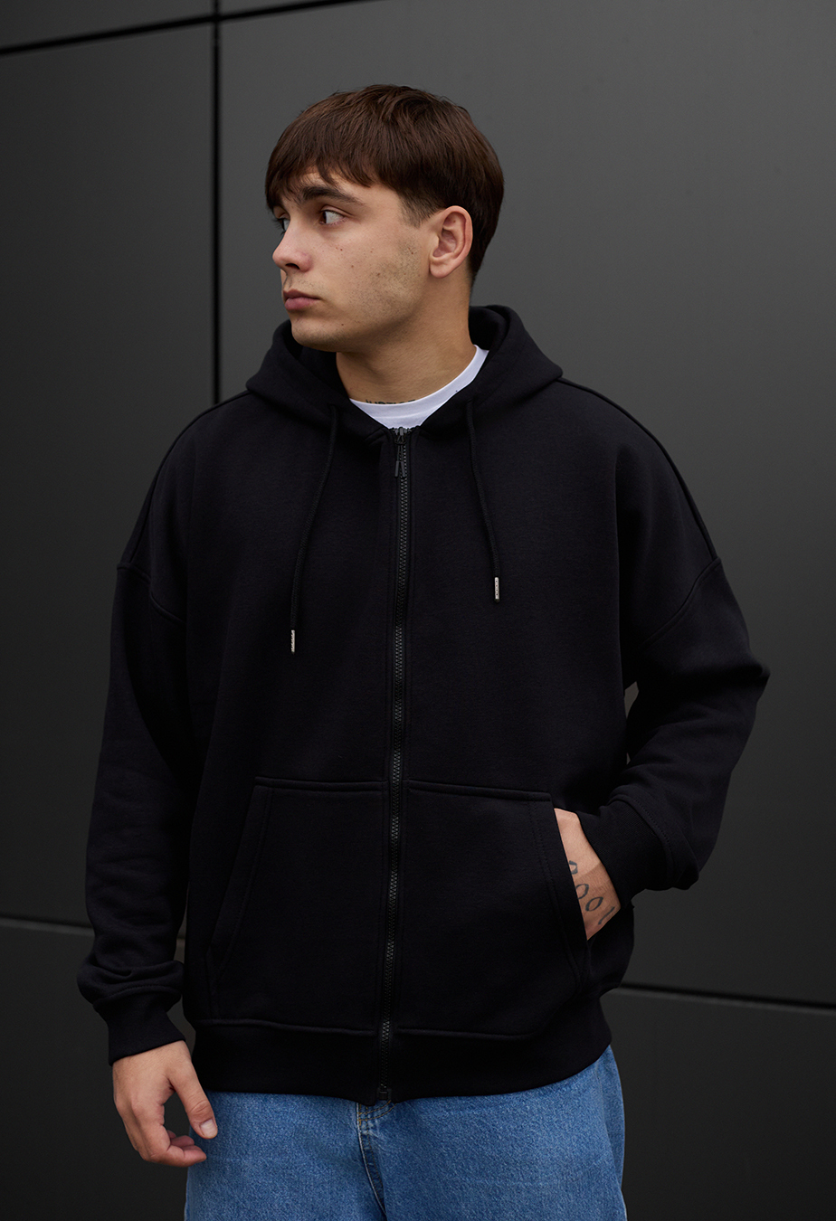 Bluza z kapturem Staff zip black oversize fleece