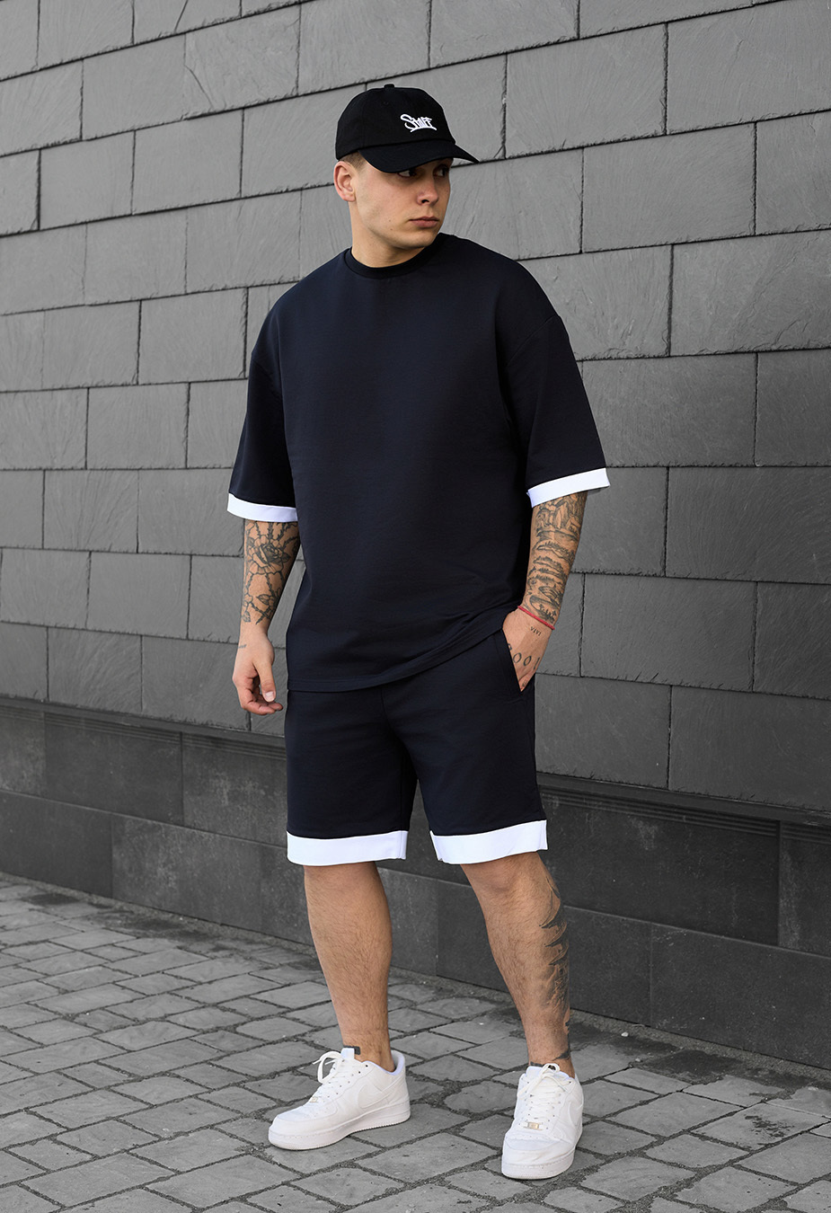 Komplet letni koszulka + spodenki Staff do navy oversize